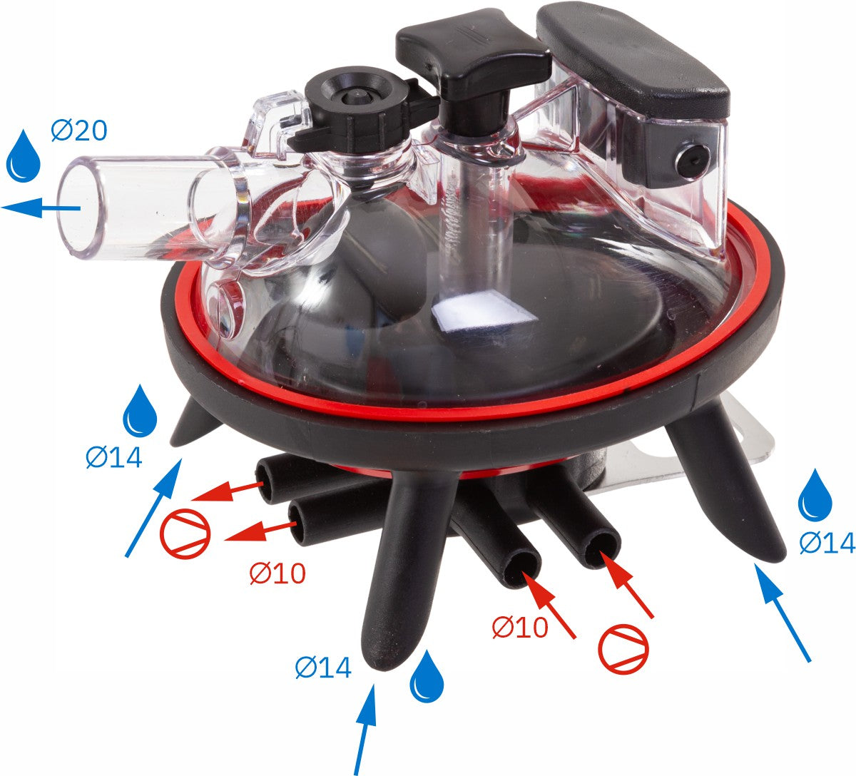 Complete cow milking unit with 4 sleeves and 240 cm³ milk collector.