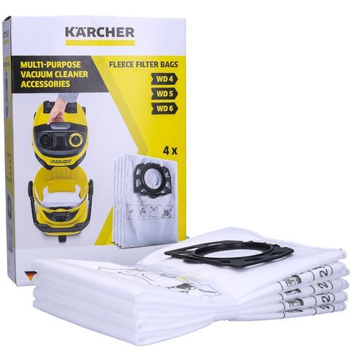 SACS ASPIRATEUR WD4, WD5, WD6 KARCHER, MATIÈRE TEXTILE, 4 PIÈCES