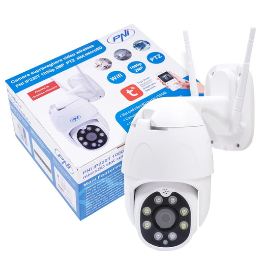 CAMÉRA DE SÉCURITÉ INTELLIGENTE CCTV PNI MIP230 WIFI,IP66, 1080P,INTÉRIEUR, EXTÉRIEUR,BLANC