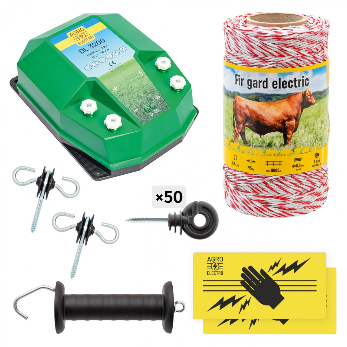 Electric fence basic package 250 m, 3.2 Joule, for domestic animals