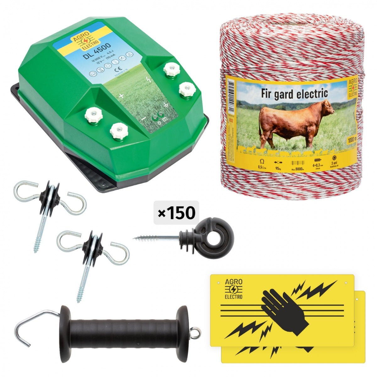 Electric fence basic package 1000 m, 4.5 Joules, for domestic animals