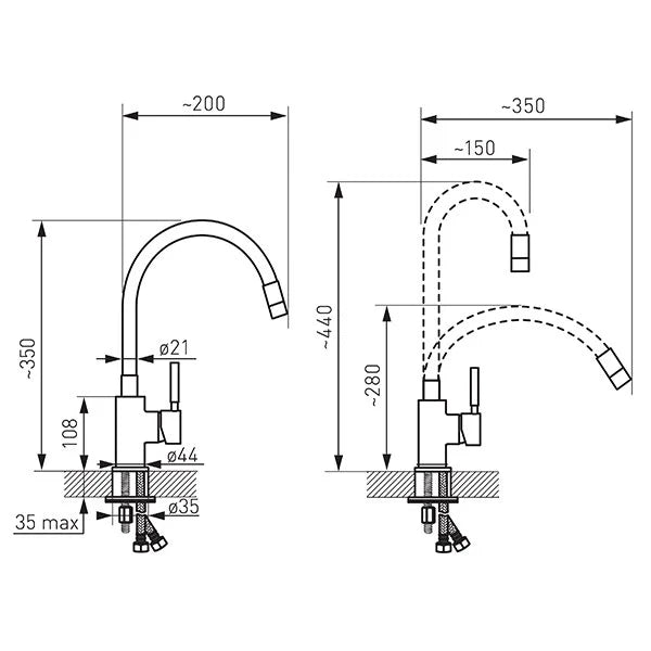 KITCHEN FAUCET FERRO FITNESS BFS4P, CHROME, COLOR CREAM