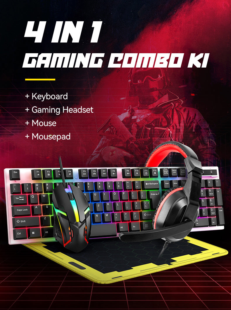 MEILLEURE OFFRE KIT DE GAMING 4 EN 1 KINSI, RVB, CLAVIER, CASQUE, SOURIS, TAPIS DE SOURIS