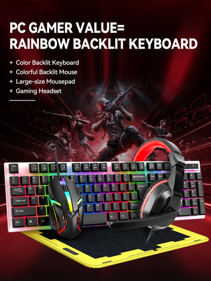 BEST OFFER GAMING KIT 4 IN 1 KINSI, RGB, KEYBOARD, HEADPHONES, MOUSE, MOUSEPAD