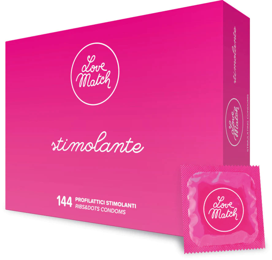 Professionelle Kondome, Love Match Stimulants, mit Streifen und Punkten im Relief, 144 Stück