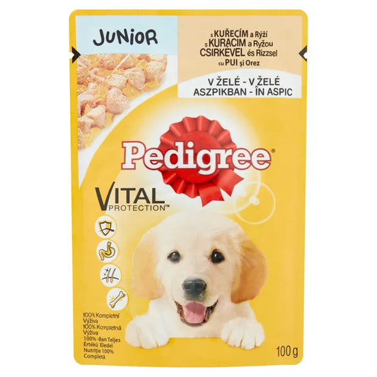 PEDIGREE JUNIOR, ENVELOPPE 100 g, TOUTES TAILLES, JUNIOR POULET ET RIZ