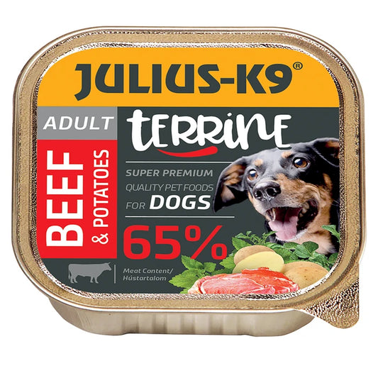 JULIUS K9, PATE 150 gr, ALLE GRÖSSEN, ERWACHSENE, BEEP UND KARTOFFEL