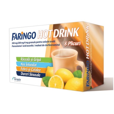 FARINGO HOT DRINK 500MG/200MG/4MG X 8 SACKETS