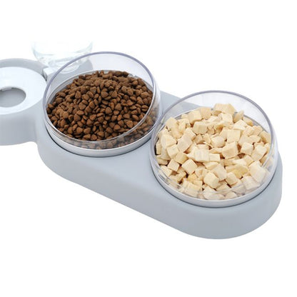 TILTED DOUBLE BOWL FOR FEEDING CATS WITH WATER DISPENSER