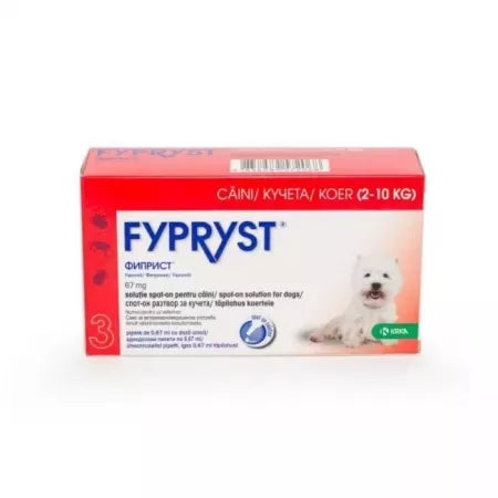 SOLUTION ANTIPARASITAIRE POUR CHIENS 2-10 KG, FYPRIST, 3 PIPETTES