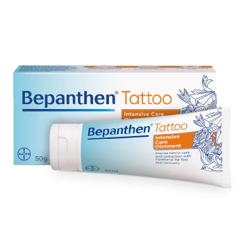 Bepanthen Tattoo Ointment, 50g, Bayer, tattoo care, skin healing, aftercare ointment, tattoo protection, skin moisturizer, soothing ointment, tattoo healing, skin repair