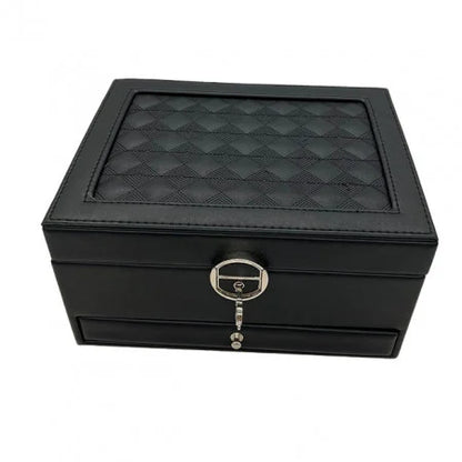 Elegant Black Natural Leather Jewelry Box for Accessories