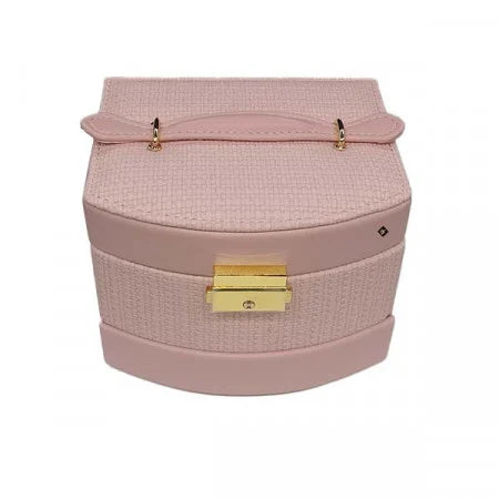 BOX FOR ACCESSORIES AND JEWELRY IN THE FOR OF A CHEST WITH A MIRROR, NATURAL LEATHER, LIGHT PINK