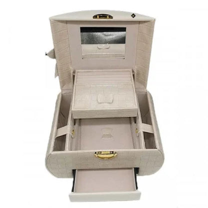 Cream Natural Leather Jewelry Case with Mirror