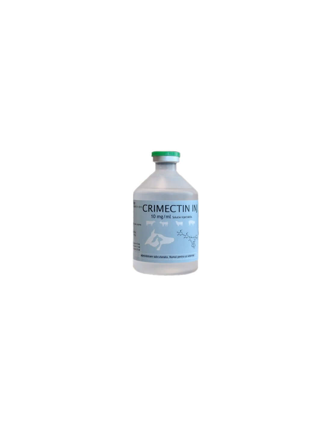 Crimectin 10mg/ml injectable solution for cattle, pigs, sheep, and goats, effective against parasites.