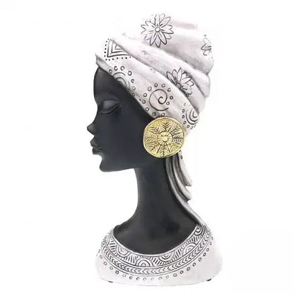 MOYOKO AFRIQUE DÉCORATION RÉSINE BUSTE FEMME, ÉCHARPE ET BOUCLES D'OREILLES