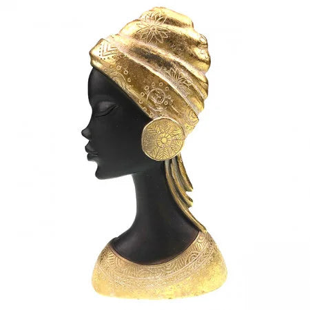 MOYOKO AFRIQUE DÉCORATION RÉSINE BUSTE FEMME, ÉCHARPE ET BOUCLES D'OREILLES