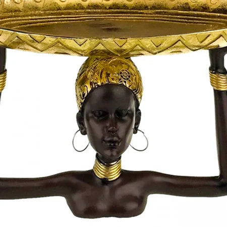 Fruit Bowl – Female Bust Support, Africa Design, 27x16 cm, Brown/Gold