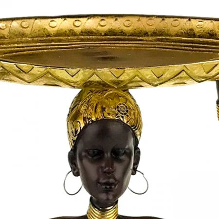 Fruit Bowl – Female Bust Support, Africa Design, 27x16 cm, Brown/Gold