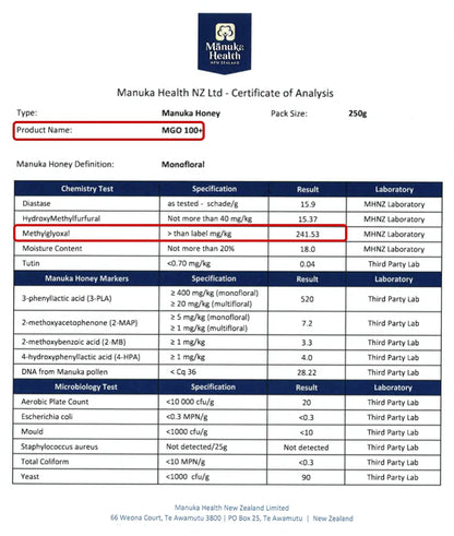 MANUKA-HONIG MGO 400+ (250 g) Manuka Health aus Neuseeland – DAS STÄRKSTE NATÜRLICHE ANTIBAKTERIELLE MITTEL