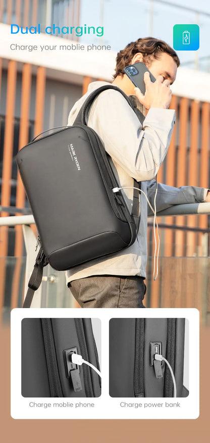 MARK RYDEN RUCKSACK KOMPATIBEL MIT 15,6" LAPTOP 11" TABLET, 20L, USB-Anschluss, komplett wasserdicht, Diebstahlsicherung, schwarz