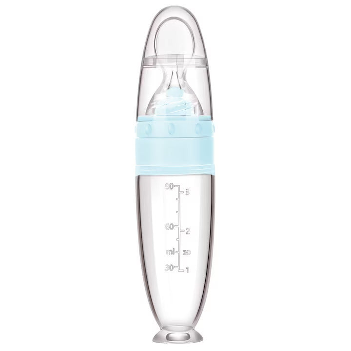 Cuillère pour bébé en silicone avec réservoir pour aliments solides 90 ml Bleu