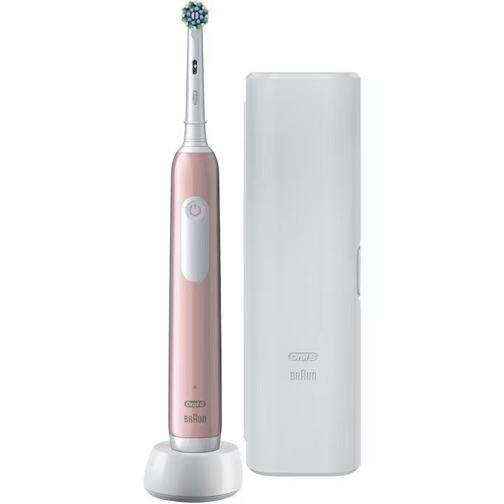 Oral-B Pro 1 Elektrische Zahnbürste, 3D-Reinigung, 1 Programm, 1 Bürstenkopf, Reiseset, Pink