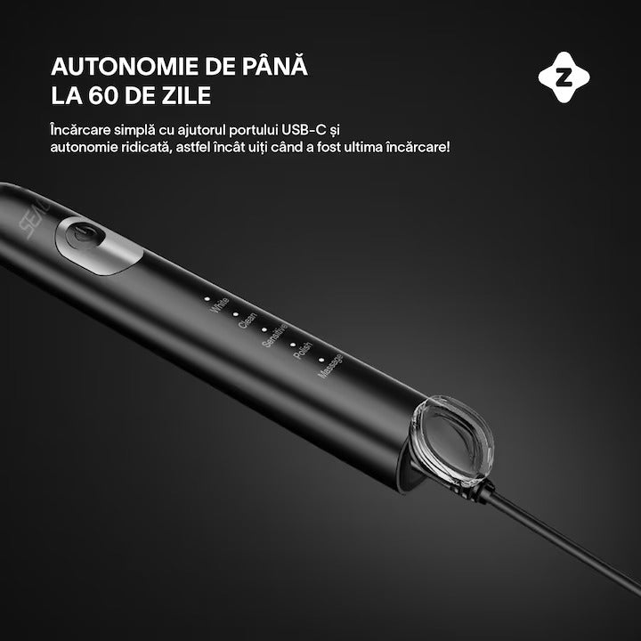 Brosse à dents électrique sonique, pour adultes, enfants, 40 000 pulsations/min, 5 programmes, fonction mémoire, appareil avec minuterie intelligente, 700 mAh, USB-C, IPX7, 8 têtes souples, noir