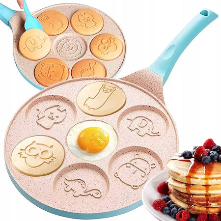 PANCAKE PAN INC TREND, 7 ANIMAL SHAPES, CERAMIC COATED STEEL 25 CM DIAMETER, CAN BE USED ON ELECTRIC STOVES AND NORMAL