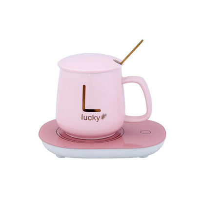 Keramikbecher-Set, beheizbar, Schriftzug „Golden Lucky“, 350 ml, pink