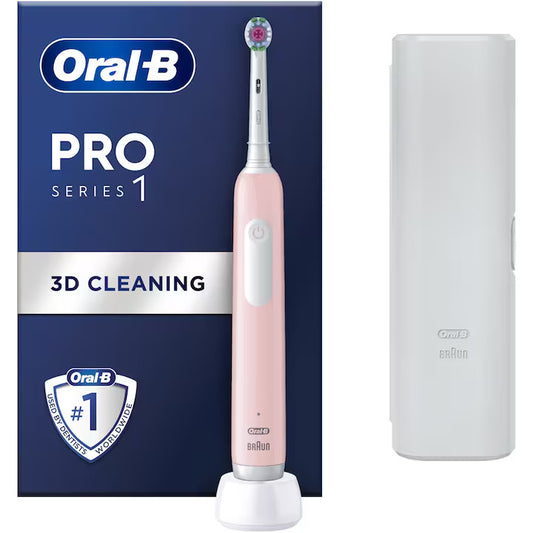 Oral-B Pro 1 Elektrische Zahnbürste, 3D-Reinigung, 1 Programm, 1 Bürstenkopf, Reiseset, Pink