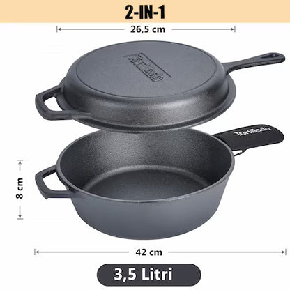 TALL FRYING PAN 2 in 1 WITH LID, TORTILLADA , IRON, 26 CM, 3.5L E-BOOK 50 RECIPES INCLUDED