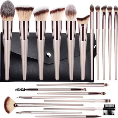 SET MIT 20 FiGGA® MAKE-UP-PINSELN, HOLZ- UND ALUMINIUMGRIFFEN, PROFESSIONELLES MAKE-UP-SET, AUFBEWAHRUNGSTASCHE