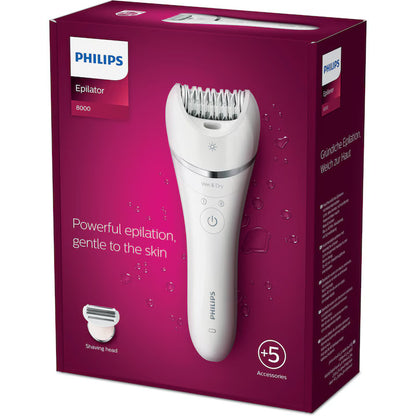 Wet and Dry Epilator Philips BRE710/00, 5 Accessories, 32 tweezers, cordless use, 2 speed settings, opti-light, ceramic discs, Silver