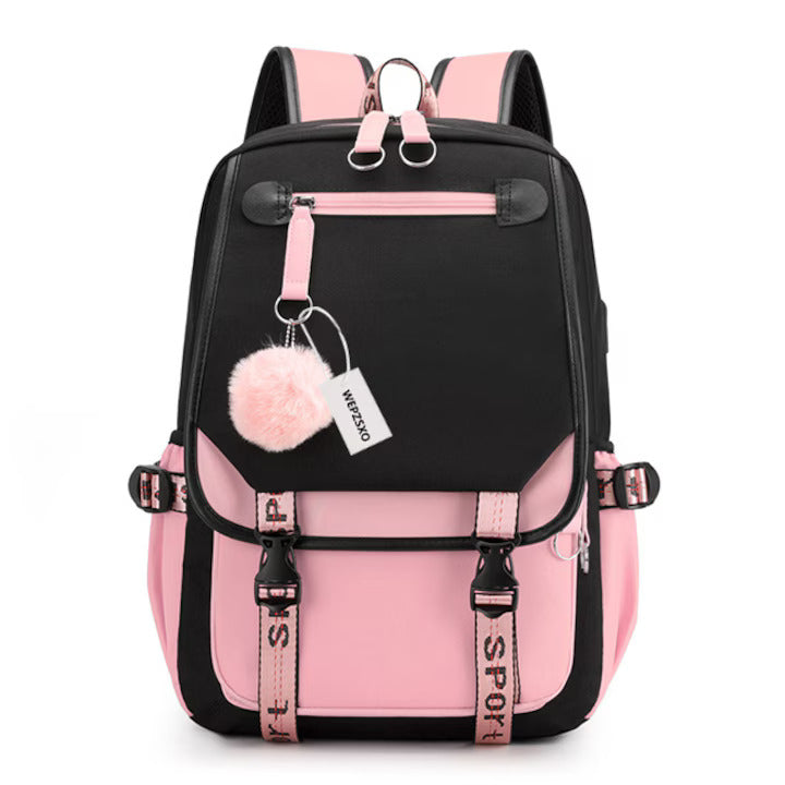 NEVERMORE Smart Children's Backpack – School, with USB Port, 46x29x16 cm, Black/Pink