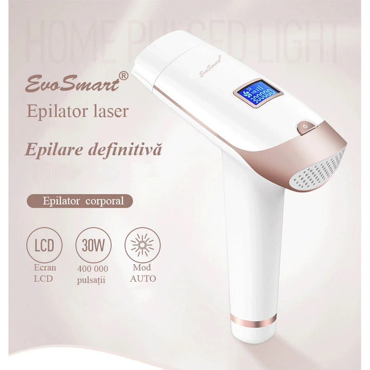 Épilateur IPL EvoSmart™ RX, pour une épilation définitive sans douleur, technologie IPL, 5 niveaux d'intensité, pour femmes et hommes, capteur cutané SmartSkin, mode automatique, avec affichage, 400 000 impulsions