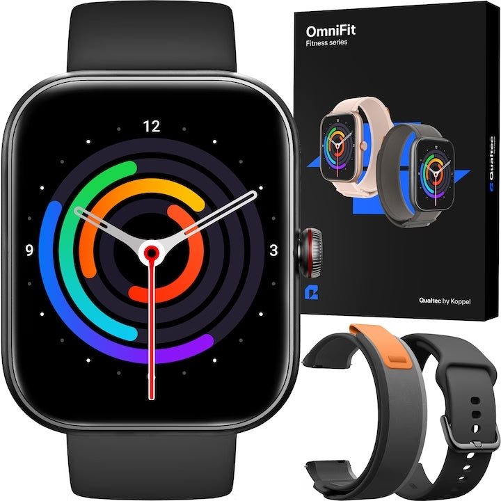 Montre intelligente, Qualtec by Koppel®, intelligente, fitness, sport, étanche, fonction de comptage de pas intelligente, unisexe, notifications, écran 1,91", sans fil, appels Bluetooth 5.3, microphone HD, surveillance du sommeil