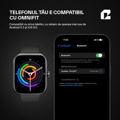 Montre intelligente, Qualtec by Koppel®, intelligente, fitness, sport, étanche, fonction de comptage de pas intelligente, unisexe, notifications, écran 1,91", sans fil, appels Bluetooth 5.3, microphone HD, surveillance du sommeil