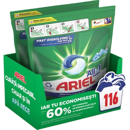 Ariel All-in-One PODS Mountain Spring capsule laundry detergent, 2x58 pcs, 116 washes