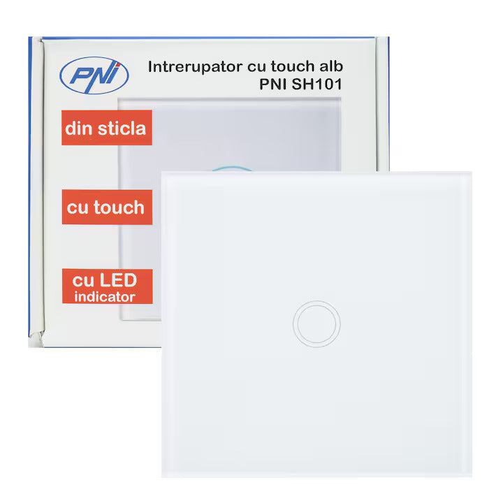 Simple Switch with Touch PNI SH101 made of glass, White with LED indicator