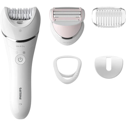 Wet and Dry Epilator Philips BRE710/00, 5 Accessories, 32 tweezers, cordless use, 2 speed settings, opti-light, ceramic discs, Silver