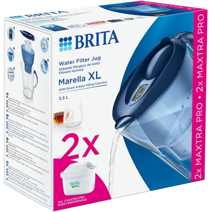 Pack de démarrage tasse filtrante Brita Marella XL, 3,5L, bleu + 2 filtres Maxtra PRO