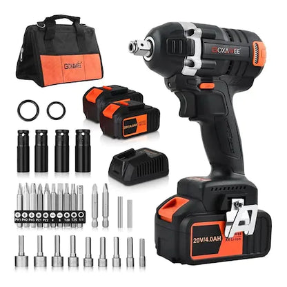 G5060B SCREWDRIVER, GOXAWEE, 20 V, 710 W, 4 Ah, 320 Nm, 2400 RPM, 2 BATTERYES, ORANGE/BLACK