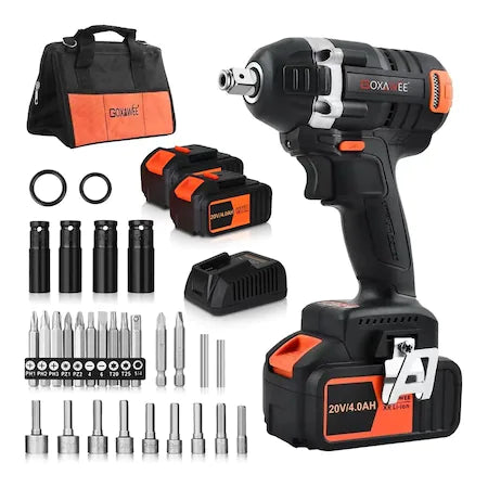 TOURNEVIS G5060B, GOXAWEE, 20 V, 710 W, 4 Ah, 320 Nm, 2400 TR/MIN, 2 BATTERIES, ORANGE/NOIR