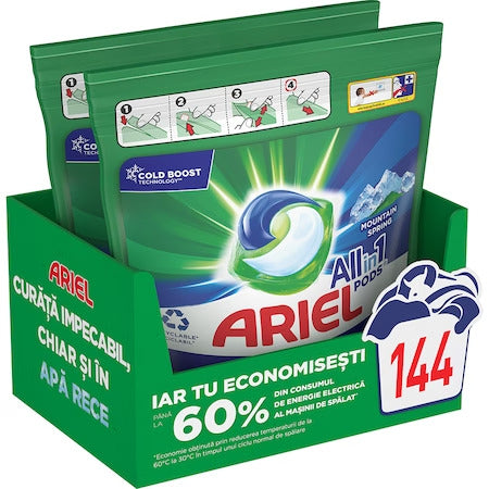 Ariel All-in-One PODS Mountain Spring capsule laundry detergent, 2x58 pcs, 116 washes