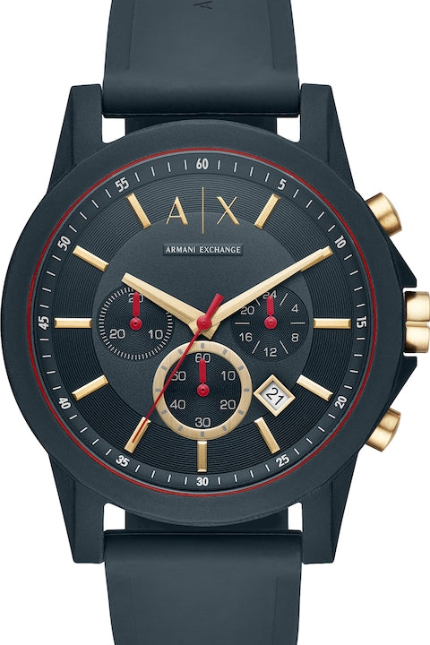 ARMANI EXCHANGE, Montre chronographe Outer Banks avec bracelet en silicone, noir