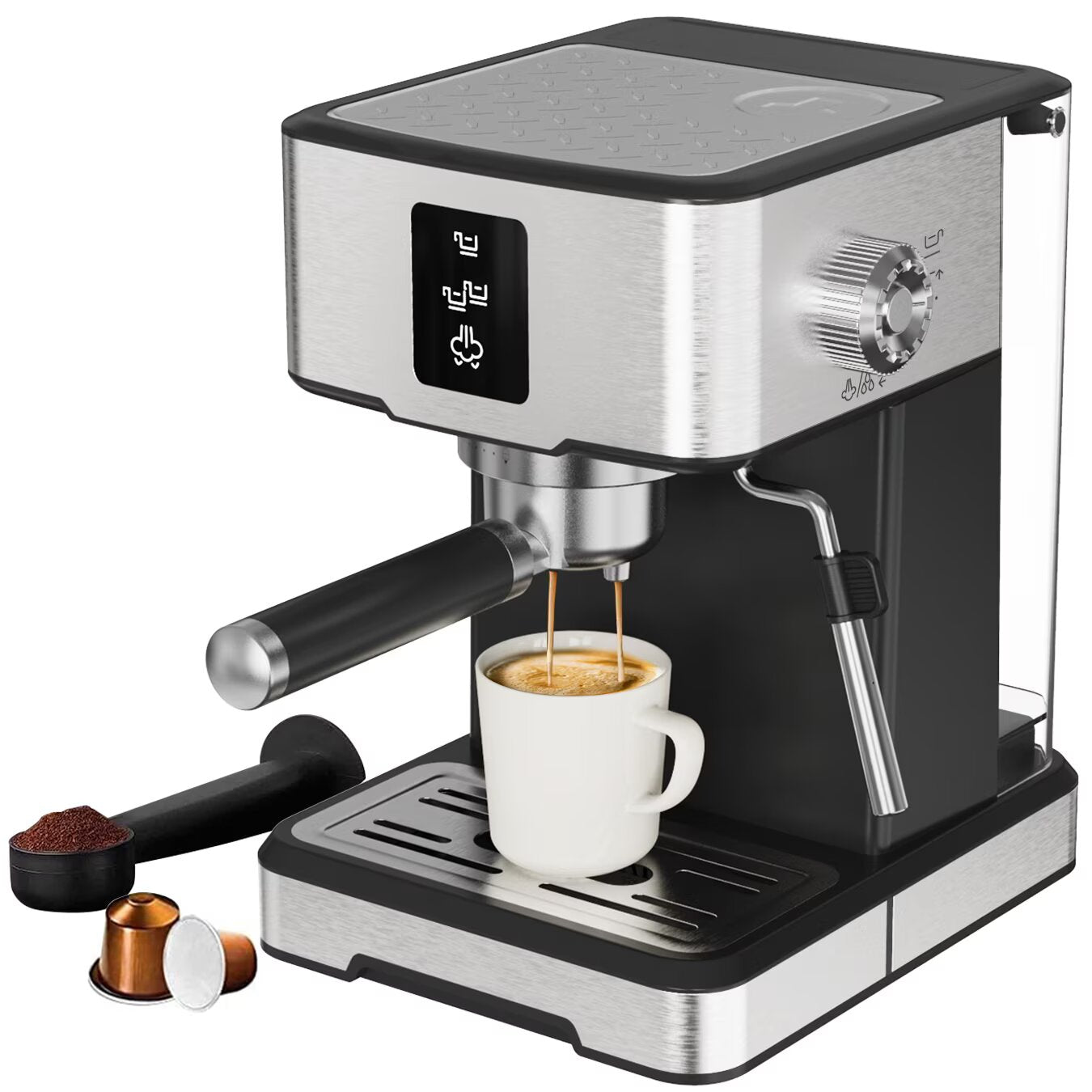 MACHINE À EXPRESSO MANUELLE DE LUXE 3 EN 1 - CAPSULES, CAFÉ MOULU ET DOSSETTE DE CAFÉ, 1,5L, 1400W