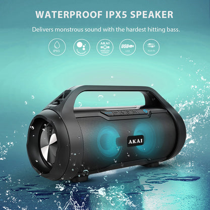 PORTABLE SPEAKER, BLUETOOTH,18 W,WATERPROOF AKAI ABTS-50, FM RADIO, USB, SD CARD