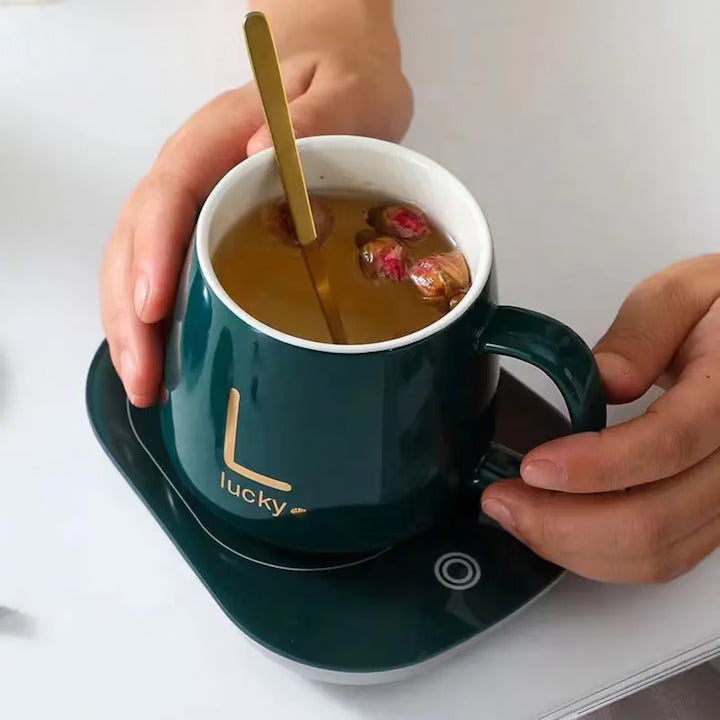 Tasse en céramique avec chauffage, cuillère, température constante 55 degrés, 220V, 400 Ml, vert