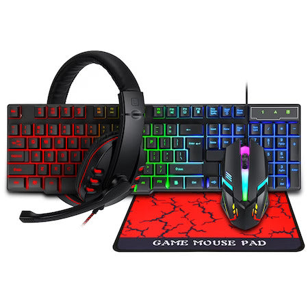 BEST OFFER GAMING KIT 4 IN 1 KINSI, RGB, KEYBOARD, HEADPHONES, MOUSE, MOUSEPAD